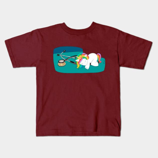 Yuni Sleeps on a Stethoscope Kids T-Shirt by M.Santana